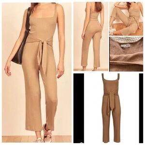 Reformation Kazu Camel Ribbed Jumpsuit Romper One Piece